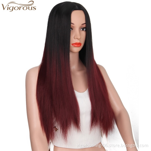 Vigorous Ombre Synthetic Wig Long Straight Red Wig Natural Looking Heat Resistant Wig for African American Women
